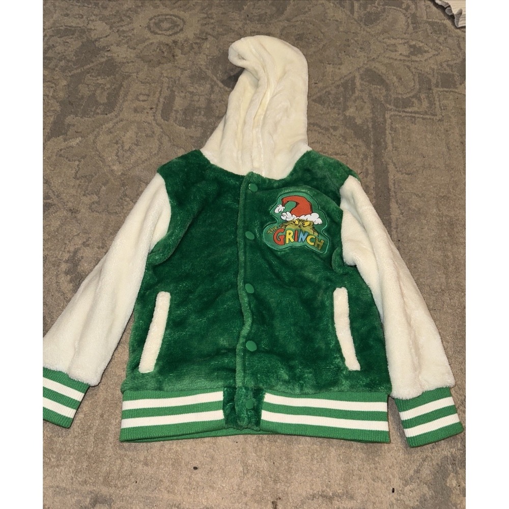 The Grinch Fleece Snap Front‎ Hooded Varsity Jacket Kids Boys Girls Sz 3T 3